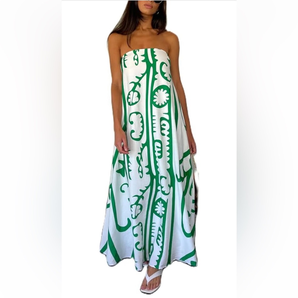 Beautiful Green and White Maxi Dress!